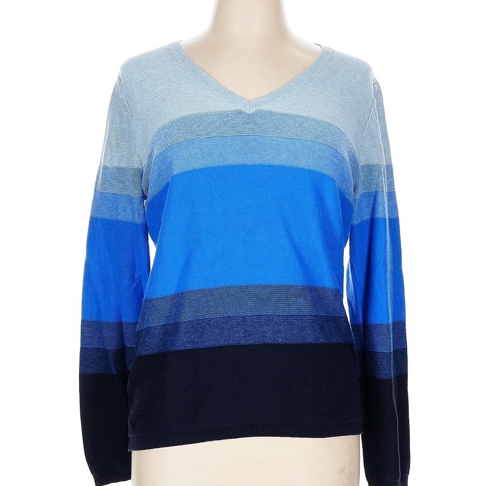 Tommy Hilfiger Blue Gradient Striped V-Neck Sweater